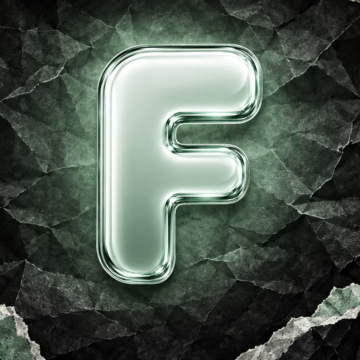 Mint F mascot framed by dark crumpled paper
